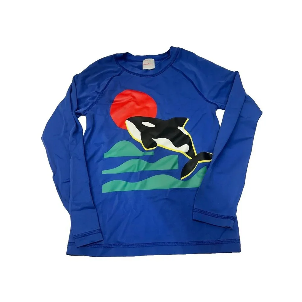 Hanna Andersson Youth 6/7 Whale Printed Long Sleeve Blue Rash Guard